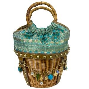 Rafe New York Woven Basket Bag with Bamboo Handle With Sea Inspired Charms